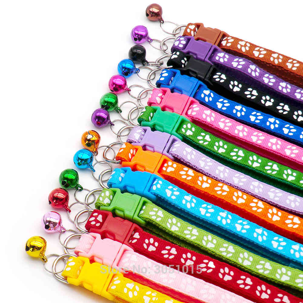 Wholesale Paw Collars 100 X Hot Cute Bell Small Dog Collar Cat Collars Pet Collar Adjustable Puppy Cats Accessories 210325