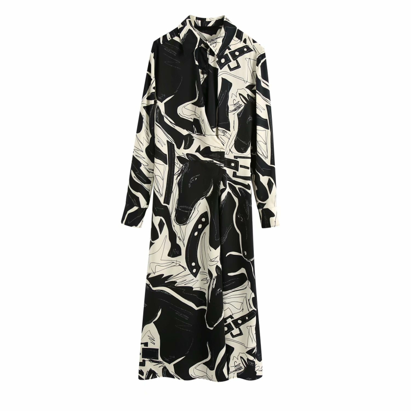 Vinateg Woman Printed Chiffon Long Shirt Dress Spring Fashion Ladies Side Slit Desses Female Elegant Streetwear 210515