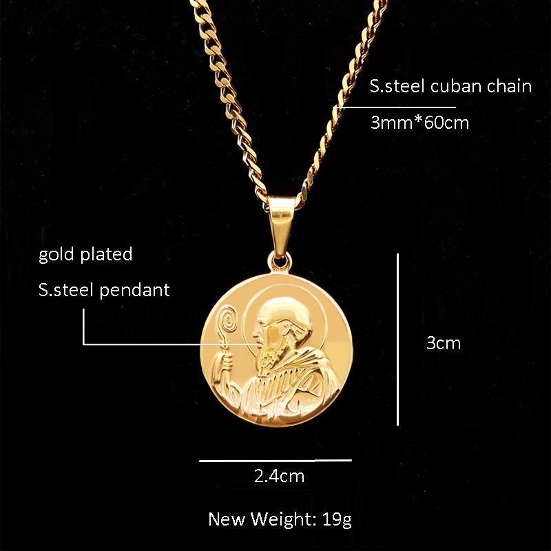 Pendant Necklaces Golden Color Stainless Steel Necklace For Men Women St. Benedict Man Chain & Pendants Hip Hop Fashion Jewelry