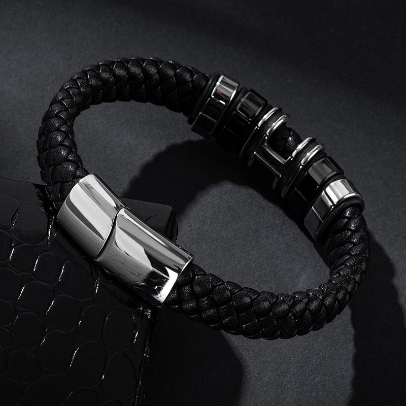 Charm Bracelets Fashion Punk Men Bracelet Braided Leather Hand Bangles Stainless Steel Letter H Magnetic Clasp Wristband Party Jewelry Gift