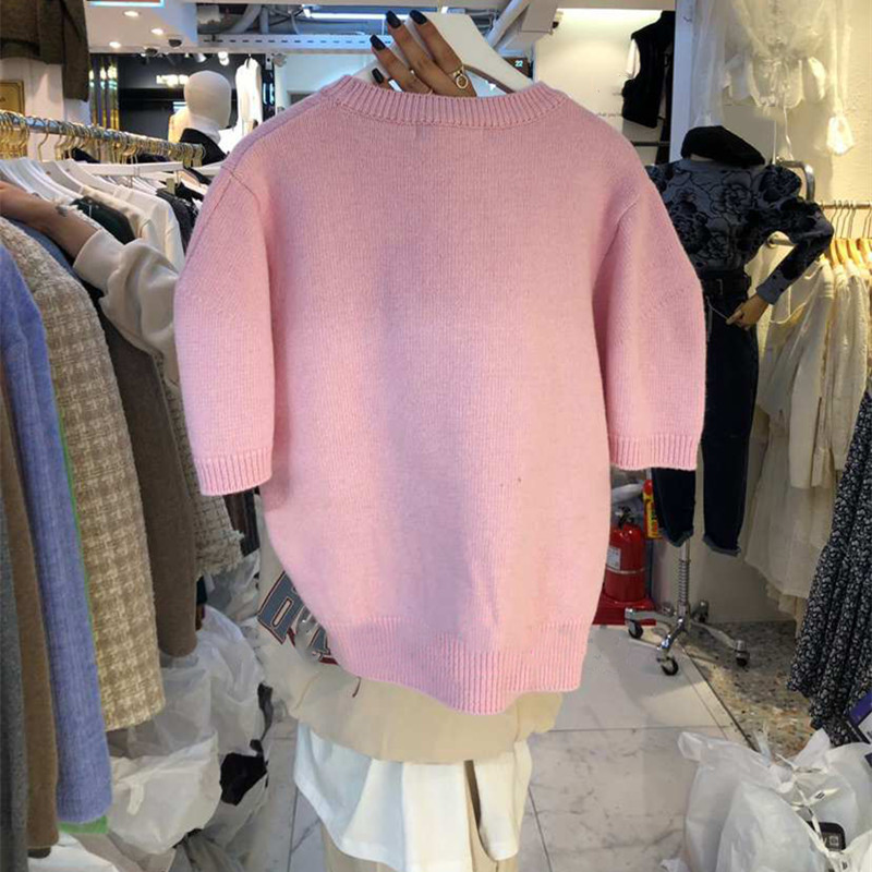 Nomikuma Korean Sweet Short Sleeve Knitted Pullovers Causal O-neck Women Sweater Spring New Elegant Knitwear Jumpers 6F273 210427