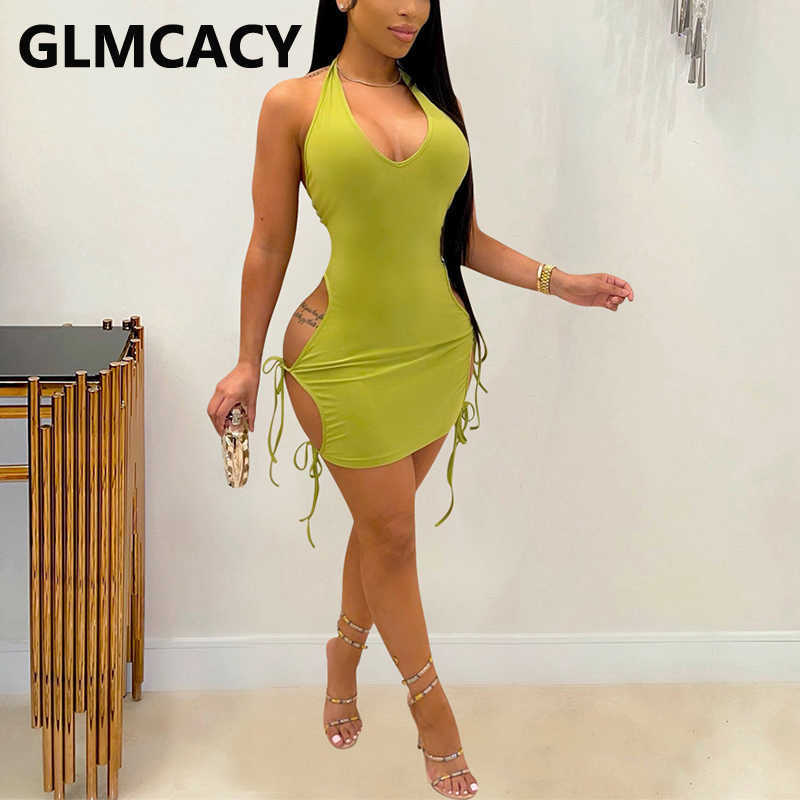 Halter Sexy Cut Out Bodycon Party Club Mini Dress 210702