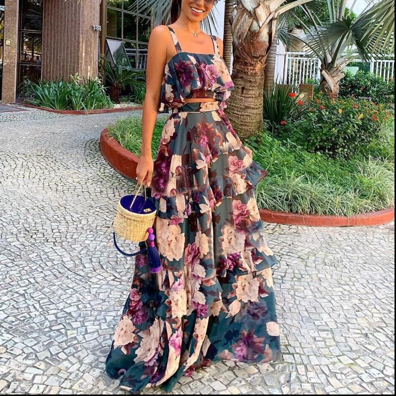 spring womens tracksuits boho women chiffon two piece set skirt floral printed ruffles high waist casual outfit mg249, Gray
spring womens tracksuits boho women chiffon two piece set skirt floral printed ruffles high waist casual outfit mg249, Gray