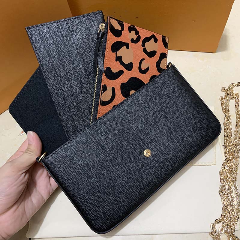 High-quality embossed handbags Pochette Felicie Clutch Bag Lady Messenger Card Holder Fashion Leopard Print Chain Wallet Ladies Shoulder Bags Mini 3pcs/Set, Black
High-quality embossed handbags Pochette Felicie Clutch Bag Lady Messenger Card Holder Fashion Leopard Print Chain Wallet Ladies Shoulder Bags Mini 3pcs/Set, Black