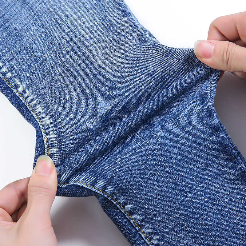 Elastic Skinny Jeans Woman Plus Size High Waist Pencil Pants Denim Tassel Solid Wash Fashion Slim Black Stretch 210809