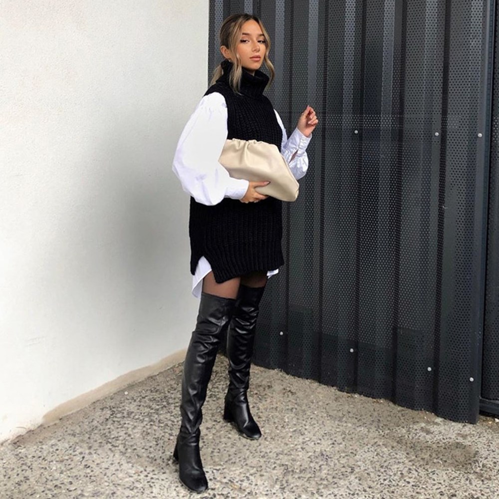 Sleeveless Turtleneck Sweater Women Thick Knited Vest Shrug Sweaters Casual Loose Oversized Autumn Winter White Pullover Jumpers 210521