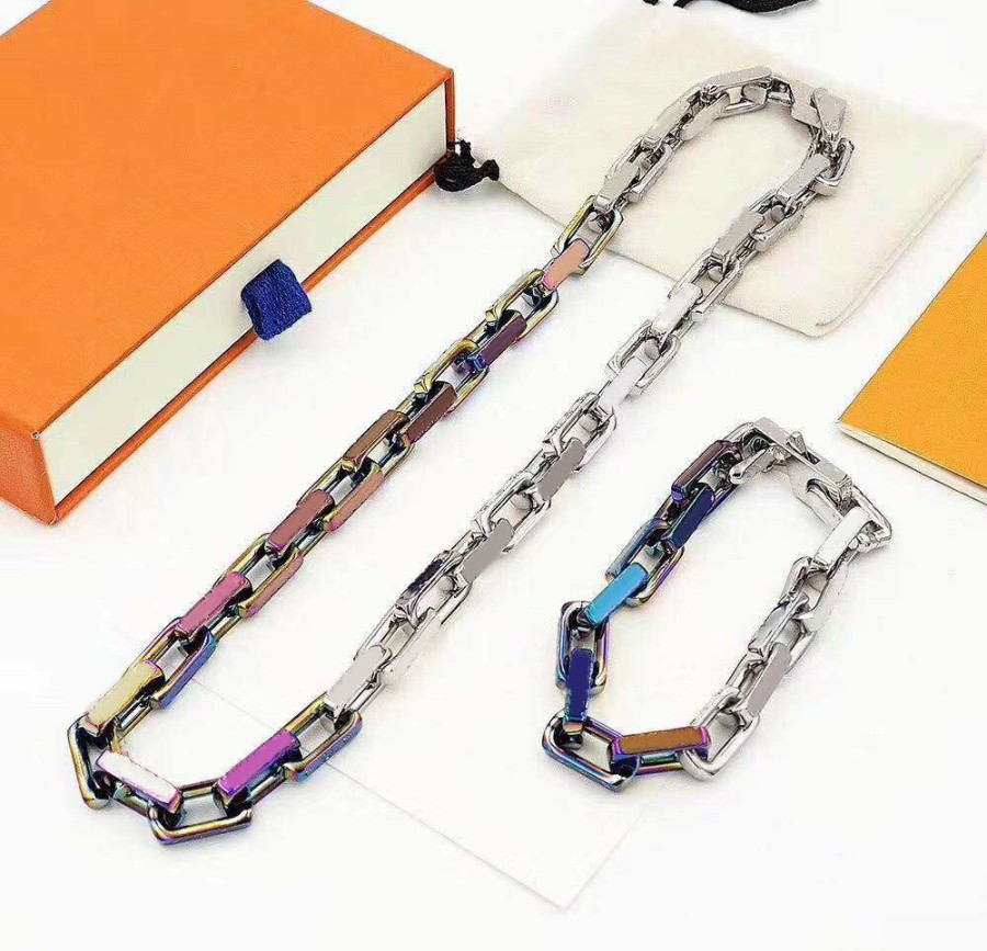 Necklace Bracelet for Man Woman Necklaces Fashion Unisex Chain Bracelets Jewelry 5 Color with Gift Box