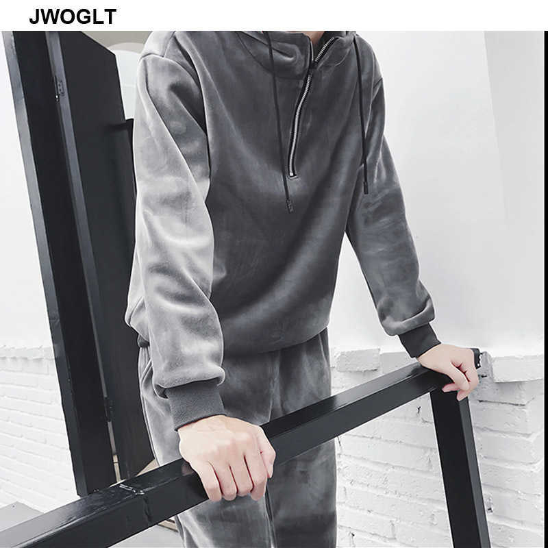 Autumn Winter Soft Warm Men Velour Tracksuit Korean Fashion Gold Velvet Track Suit Hoody Hoodies and Jogger Pants 2Pieces Outfit 210528