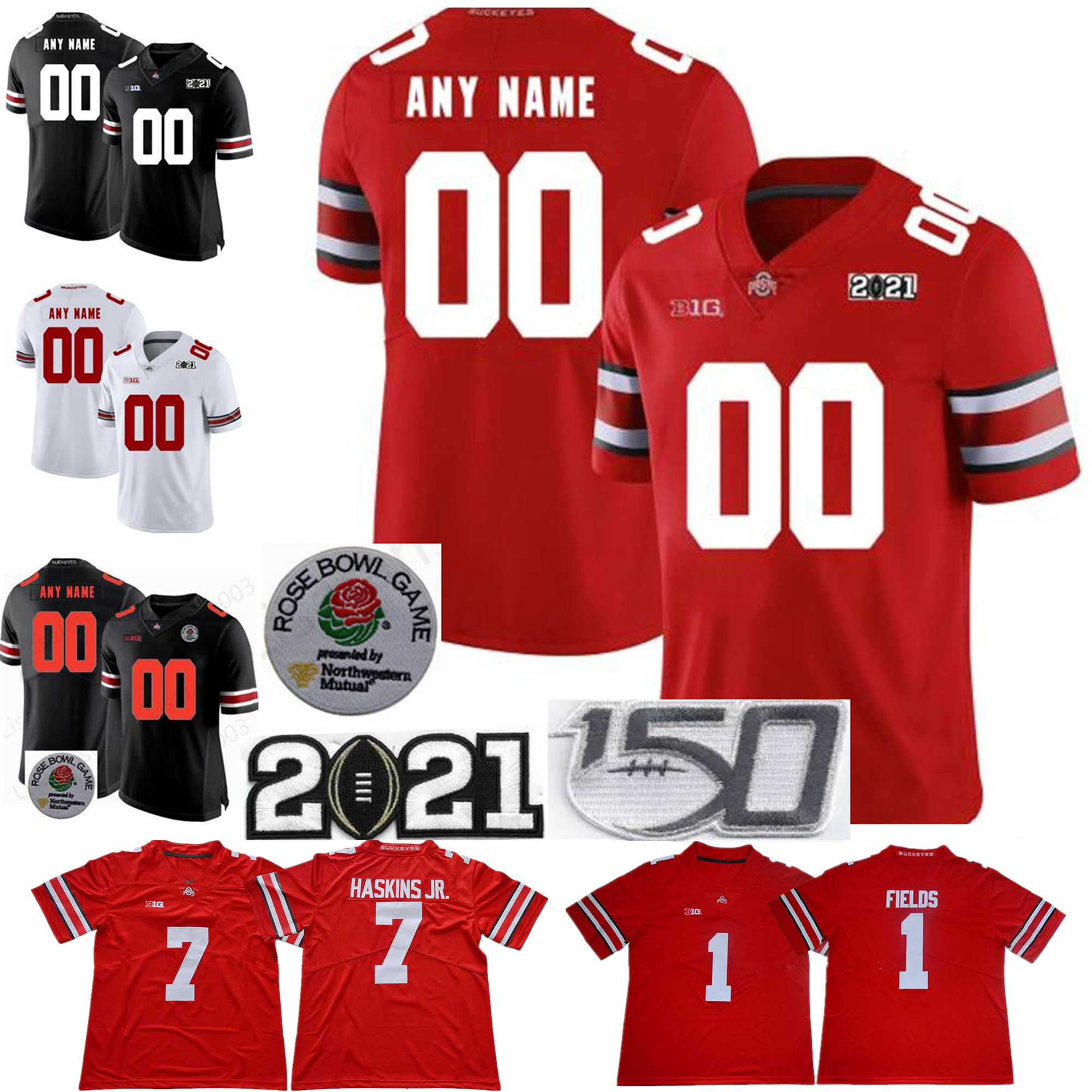 NCAA Ohio State Buckeyes Justin Fields Football Jersey 2 Chase Young JK Dobbins 15 Elliott Stroud Fleming Dwayne Nick Bosa Archie Griffin Eddie George 150TH Patch, Colour 10