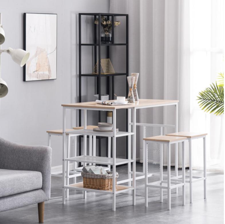 Bedroom Furniture Rectangular Disassembly Assembly P2 Board Iron Light Brown Wood Surface Bracket Three Storage Layers 1 Table 4 Chairs Dining and Cha