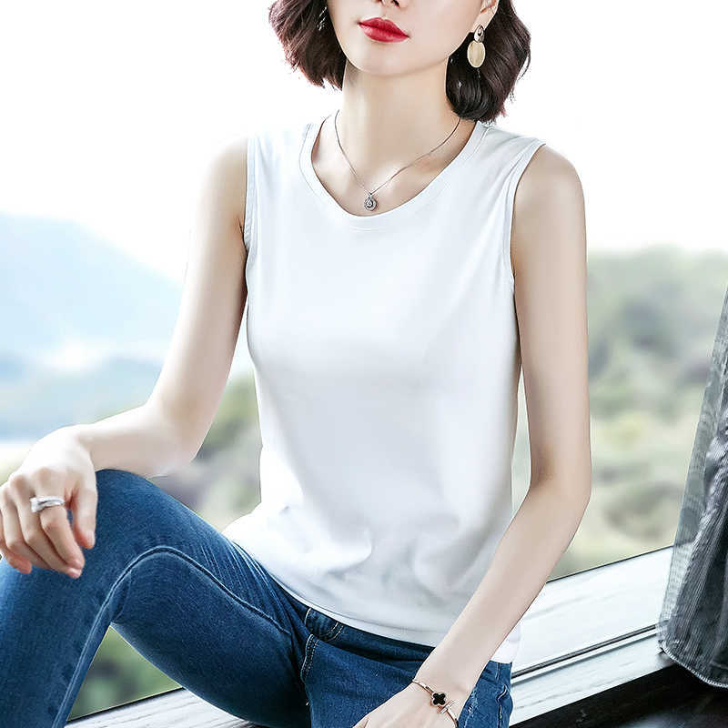Korean Fashion Cotton Tops Women Tank Solid Tees Plus Size 3XL/4XL Summer Woman Sleeveless Stretch Tanks 210531