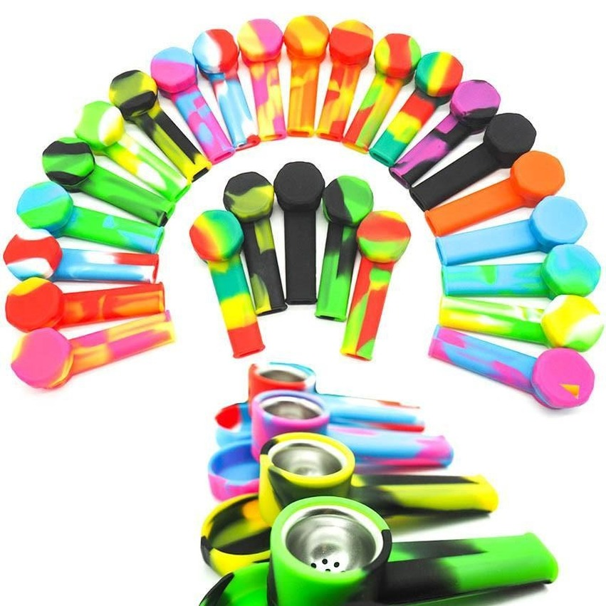 Silicone Pipe With Metal Bowl Creative Silicone Tobacco Smoking Cigarette Pipe Water Hookah Bong Mix Colors Hand Spoon Pipes Tools bong FY2503
Silicone Pipe With Metal Bowl Creative Silicone Tobacco Smoking Cigarette Pipe Water Hookah Bong Mix Colors Hand Spoon Pipes Tools bong FY2503