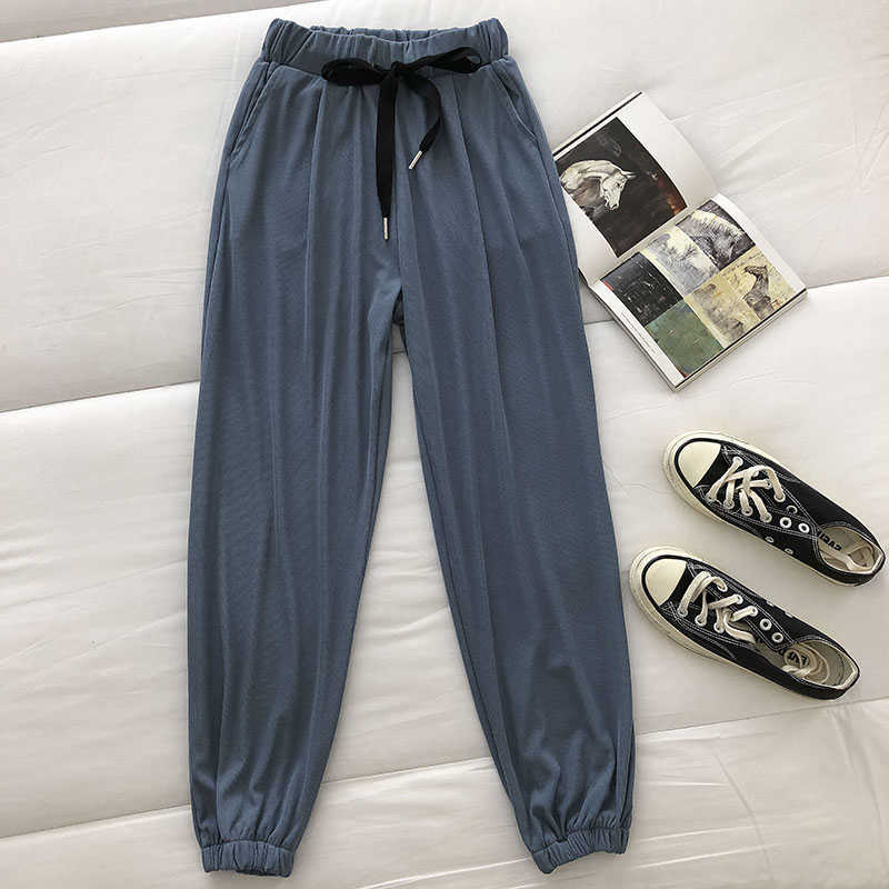Causal Sweatpants Women Lace Up Stretch High Waist Ankle-length Trousers Spring Harem Pants Mujer 6G190 210603