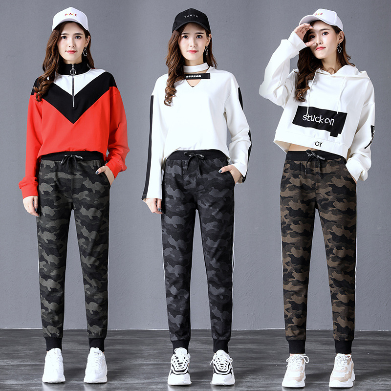 Spring Sweatpants Women Casual Camo Harem Pants Loose Trousers for White Striped Side Sweat Female Plus Size 210428