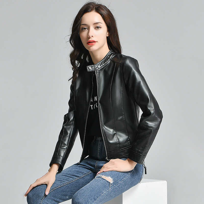 Ly Varey Lin Pu Motorcycle Faux Soft Leather Jacket Women Coat Slim Biker Female Black Pink Short Outerwear 210526