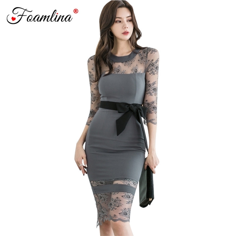 Sexy Mesh Lace Hollow Out Bodycon Dress Women Fashion 3/4 Sleeve Round Neck Midi Spring Autumn Party Pencil 210603, Gray
Sexy Mesh Lace Hollow Out Bodycon Dress Women Fashion 3/4 Sleeve Round Neck Midi Spring Autumn Party Pencil 210603, Gray