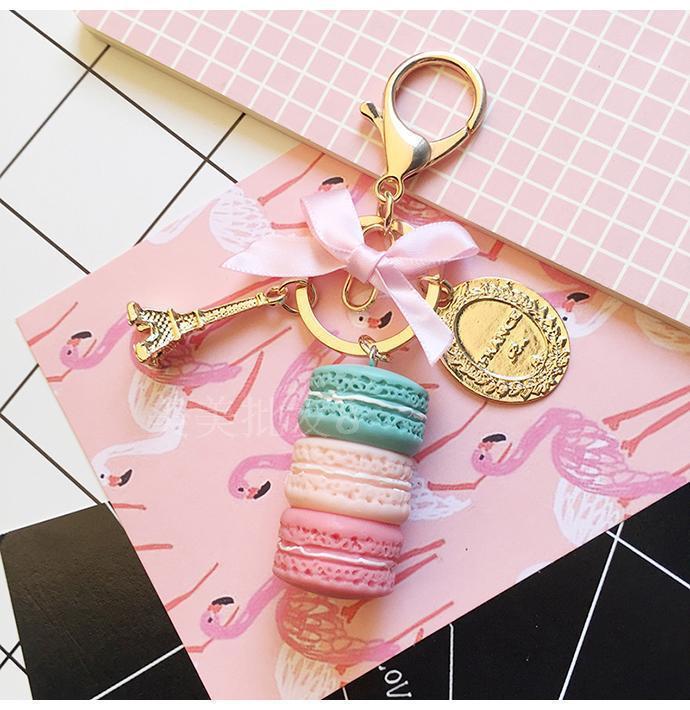 New Macaron Cake Key Chain Fashion Cute Keychain Bag Charm Car Key Ring Wedding Party gift Jewelry For Women Men GC128