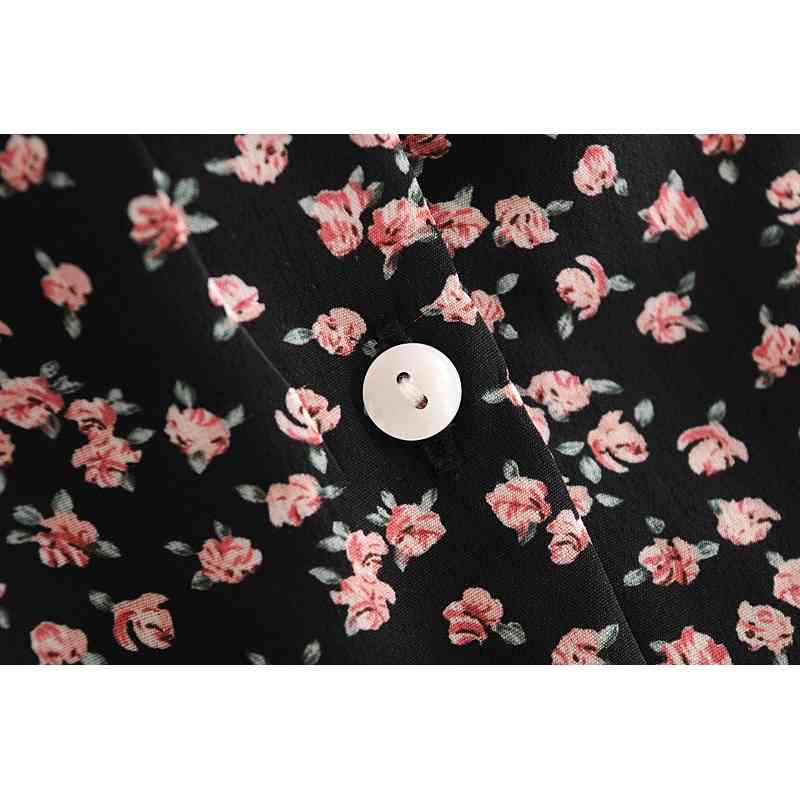 Autumn Vintage Peter Pan collar Floral Print Shirt Black Fashion Single-Breasted Buttons blouse women Chiffon blusas Tops 210429