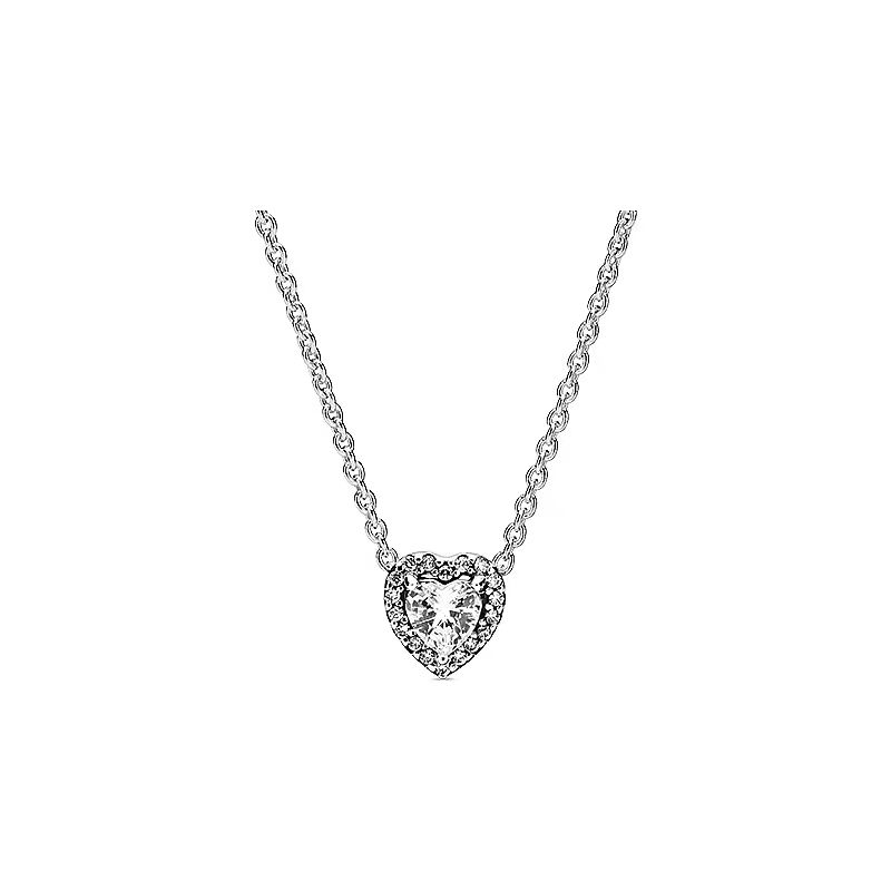 Fashion 925 Sterling Silver Heart Pendant Necklace CZ Diamond Bright Star Chain Item Original Boxed P Men's and Women's Set Gift