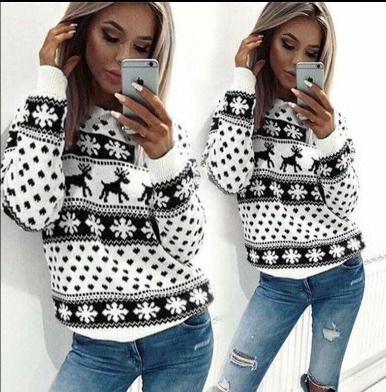Christmas Snowflake Women Hoodies Casual O Neck Long Sleeve Cartoon Deer Printed Sweatshirt Ladies Jumper Xmas Pullover Tops 210507