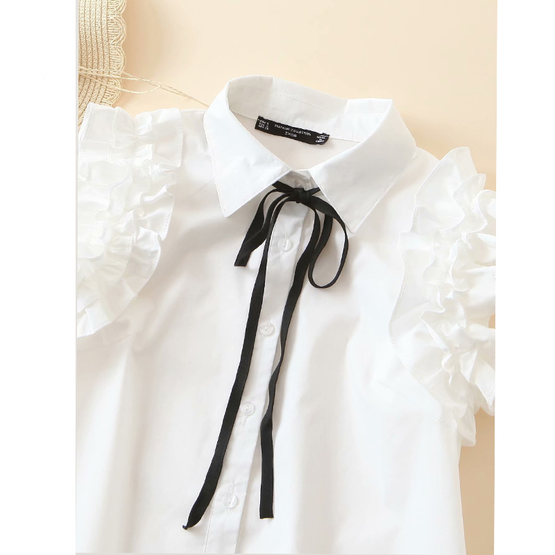 Harajuku White Lapel Bow Sweet Women's Shirt Summer Retro Folds To Reduce Age Fresh Chic Cute Female Tops 210507