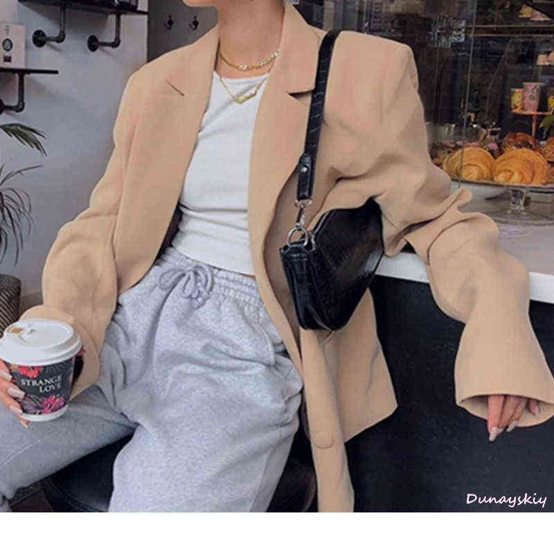 Double Breasted Blazer Long Sleeve Jacket Women Loose Coat Autumn Winter Female Streetwear Over Size Plus Clothes Drop 211122