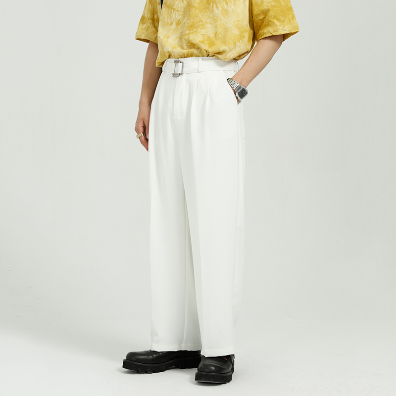 IEFB Men's Clothing Spring Summer Korean Loose Suit Pants Trend Blue Wide Leg Business Trousers With Belt Back Elastic 210524