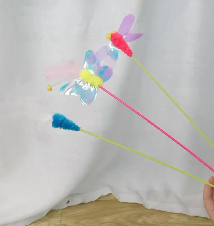 Cat Feather Teaser Wand Fun Pet Kitten Kitty Playing Toy Interactive Fishing Pole Stick Catcher Exerciser with Dragoy Butterfly