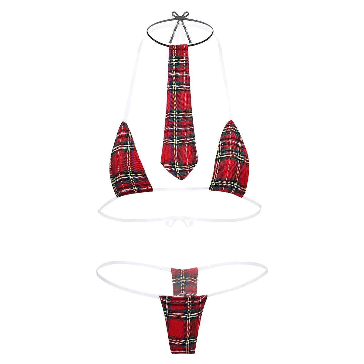 Womens Schoolgirls Plaid Halter Fetish Lingerie Sets Summer Exotic Sexy Costumes Lace-up Straps Bra G-string Briefs with Tie
Womens Schoolgirls Plaid Halter Fetish Lingerie Sets Summer Exotic Sexy Costumes Lace-up Straps Bra G-string Briefs with Tie