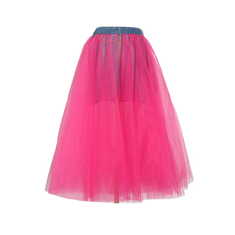 Solid Ball Gown Skirt For Women High Waist Ruched Mesh Skirts Female Fashion Clothing Stylish Spring 210521