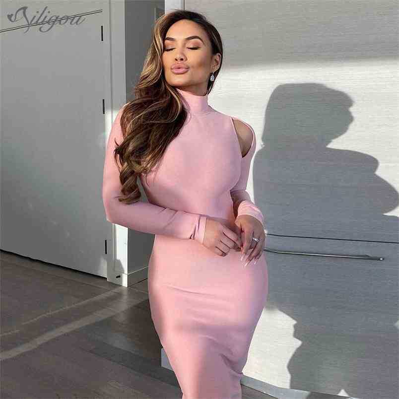 Women' Sexy Long Sleeve Halter High Neck Hollow Pink Black White Bodycon Bandage Dress Fashion Party Vestido 210525
Women' Sexy Long Sleeve Halter High Neck Hollow Pink Black White Bodycon Bandage Dress Fashion Party Vestido 210525