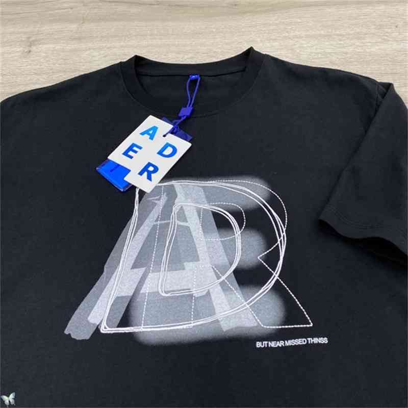Ader T-shirt Men Women 3D Sketch Overlapping Letters Error T Shirt Top Quality with Original Tag Bag 210629