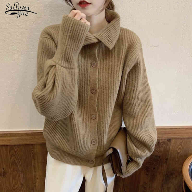 Autumn Vintage Turtleneck Sweater Winter Warm Knitted Cardigan Women Loose Thicken Long Sleeve Womens s 11643 210508