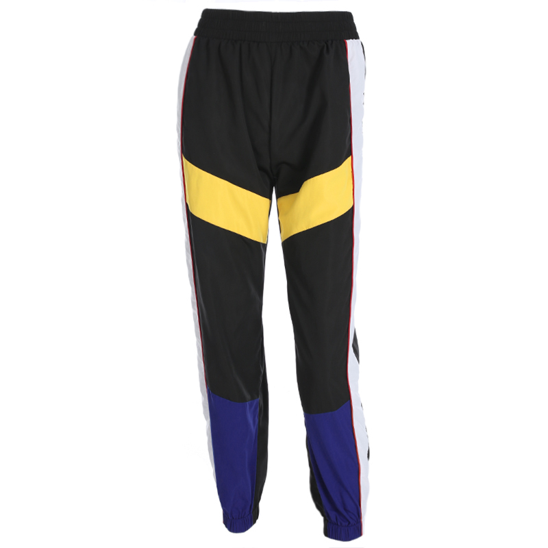 Patchwork Long Harem Pants Women Sweatpants High Side Striped Black Trousers Elastic Waist Fitness Workout FI226 210427