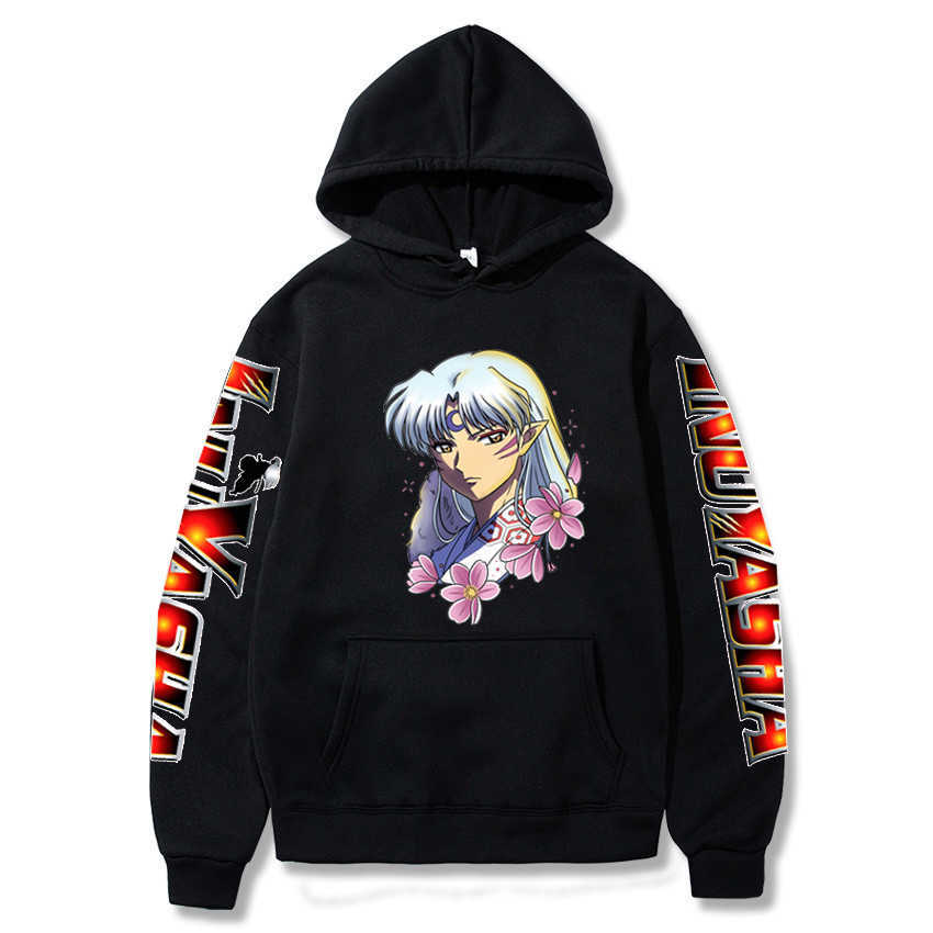 2020 Janpanese Anime Inuyasha Sesshoumaru Hoodie Men Women Unisex Hoodies Sweatshirts Hoodie X0601, Black