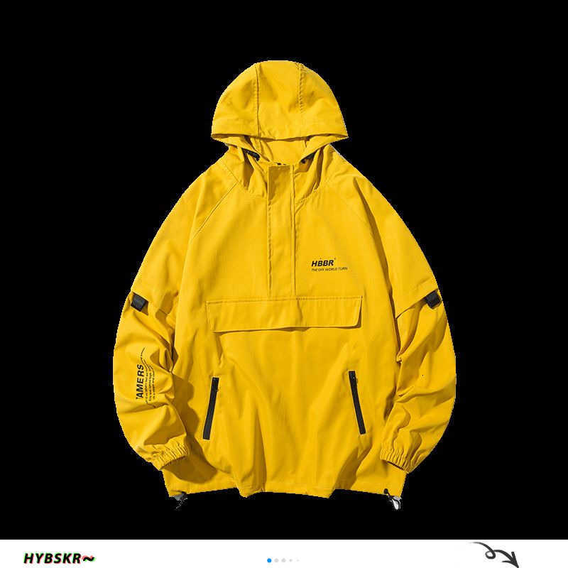 Hybskr Japanese Men Hoodes Jackets Streetwear Man Loose Casual Outwear Coats Hip Hop Men's Windbreaker Jacket Plus Size Man Tops 210818