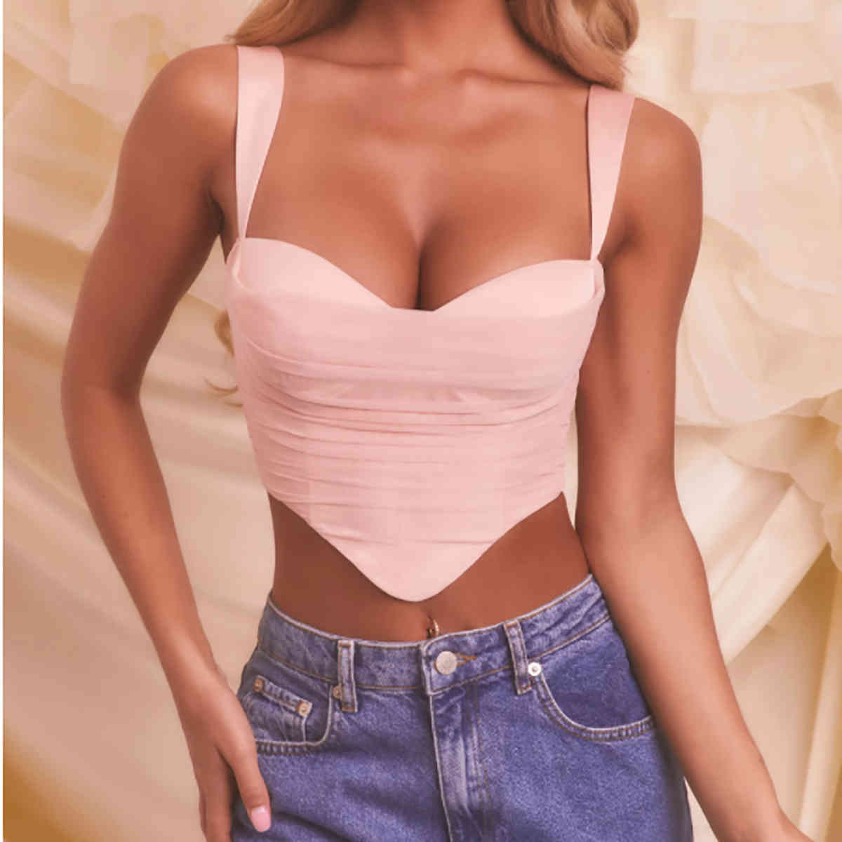 Sexy Pink Summer Camis Top for Women Slim High Street Crop Party Club Female Fashion s Blouse Shirt Y2K Irregular Cut 210427