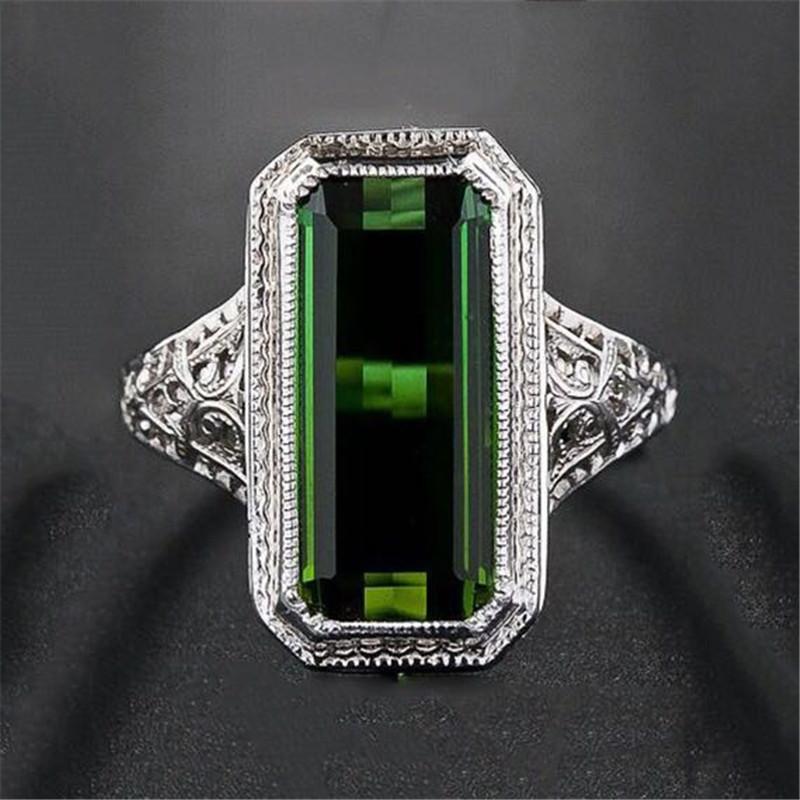 Cluster Rings Luxury Exquisite Natural Green Gem Ring Antique Silver Cocktail Party Jewelry Valentine's Day Gift Fine Women