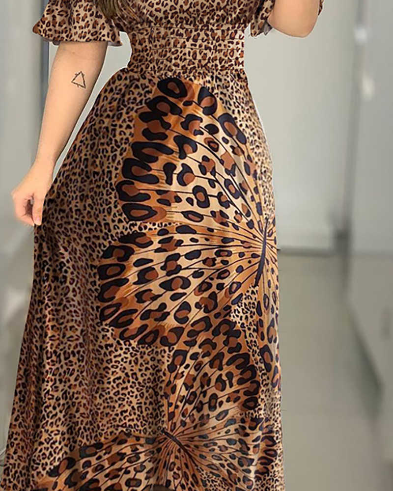 Women Off Shoulder Elegant Fashion Cocktail Sexy Party Dresses Ball Gown Leopard Maxi Dress 210716