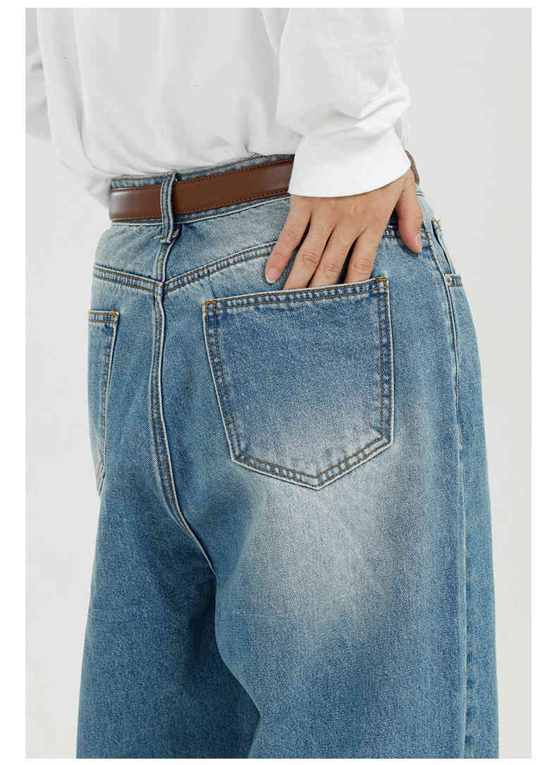 IEFB Men's Wear Trendy Blue Denim Trousers Korean Streetwear Fashion Loose Straight Wide Leg Jeans Men Vintage 9Y5075 210524