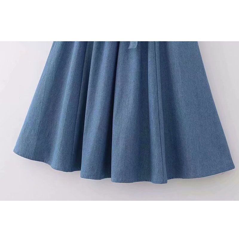 Blue Denim Skirt: Vintage Bow Belt High-Waist Chic Short Skirt For Women