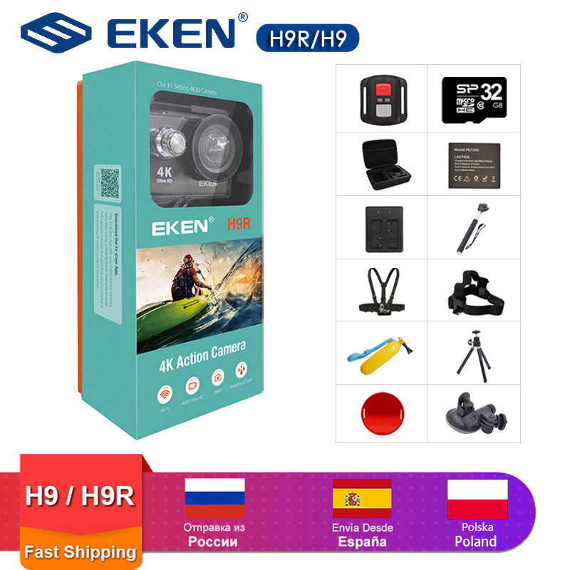 Original EKEN H9R Action Camera Ultra HD 4K / 30fps WiFi 2.0" 170D Underwater Waterproof Cam Helmet Vedio go Sports pro Came 210319