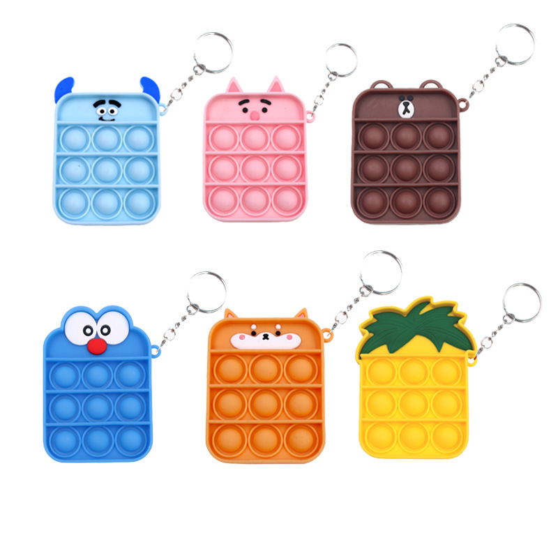 Cartoon Fidget Toys Key Ring Animal Design Bear Rabbit Cat Dog Bird Simple Dimple Digit Push Pop It Mini Bubbles Bag Sensory Rubber Puzzle Keychain Ch