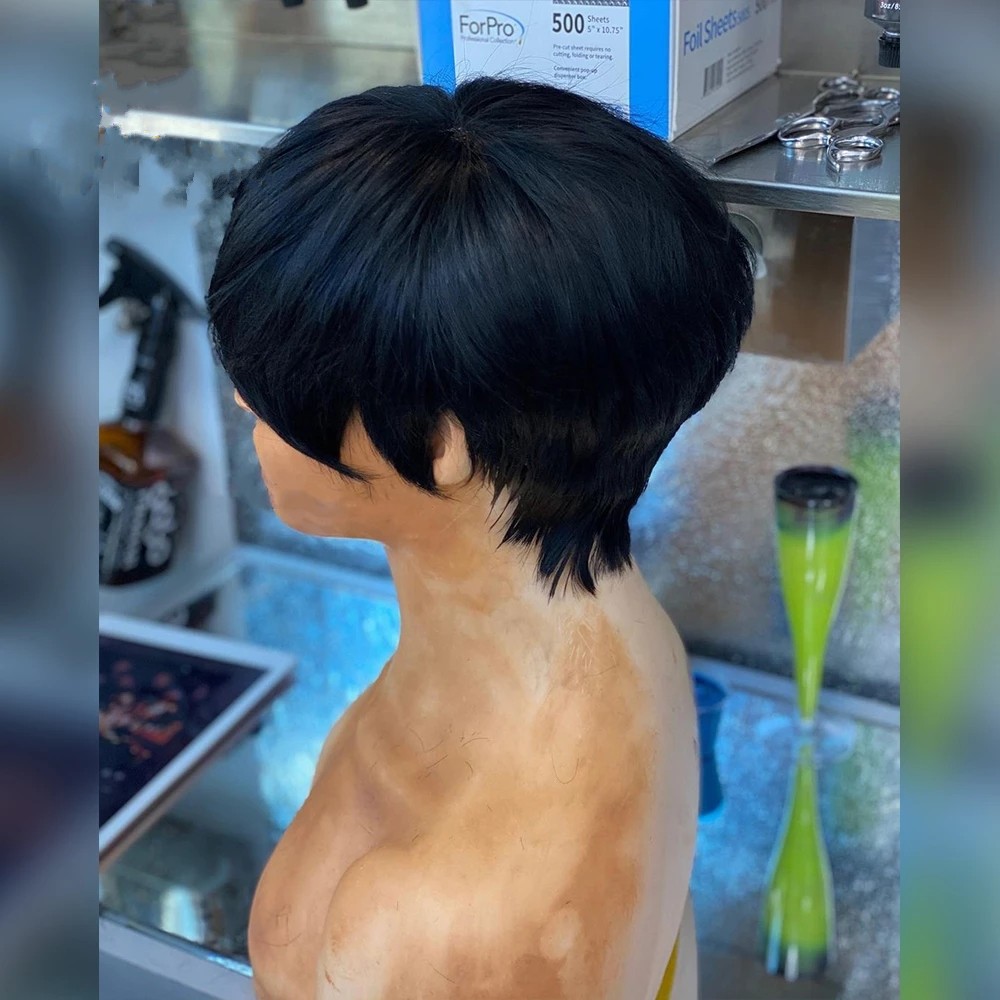Short Straight Bob Pixie Cut Wig With Bangs Non Lace Human Hair Wigs For Black Women Remy Brazilian