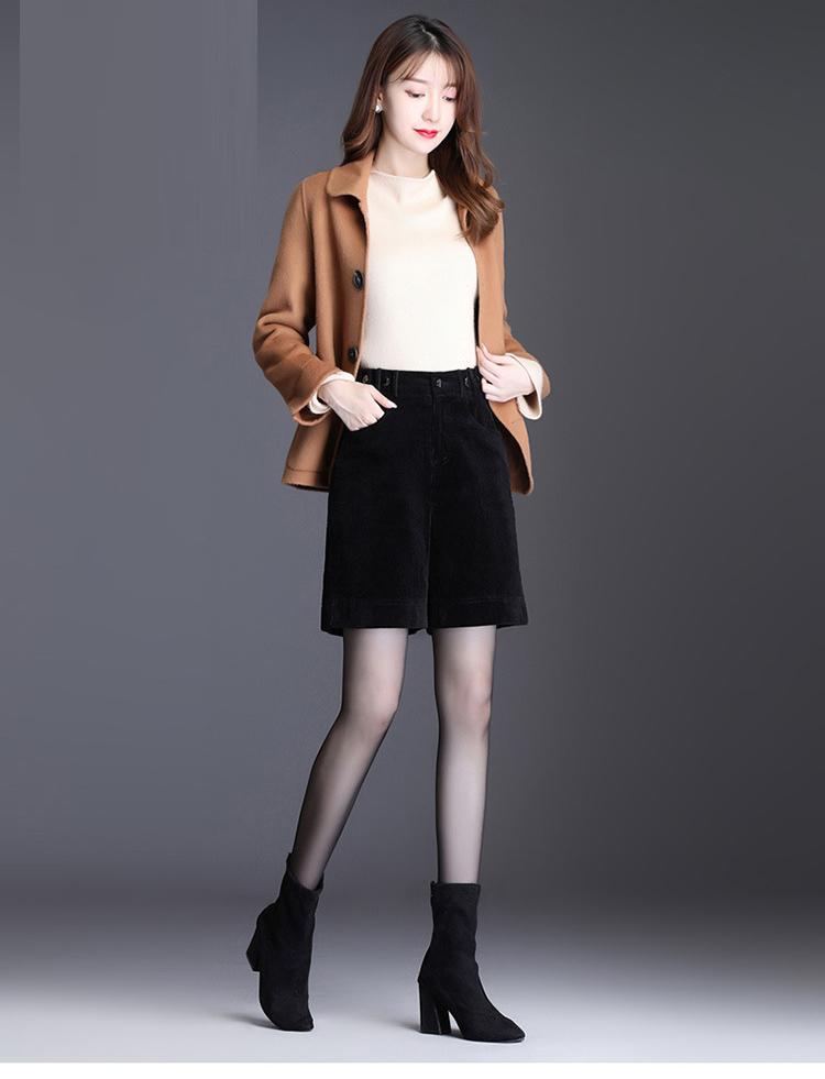 Winter Fall Casual Women Female Elastic High Waisted Blue Beige Black Corduroy Shorts , Korean Fashion 4xl For Woman Women's