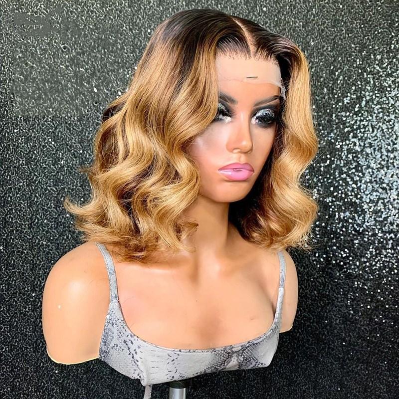 Ombre Blonde Body Wave Short Bob 13x4 Lace Frontal Human Hair Wigs Pre Plucked Remy Brazilian Wig For Black Women