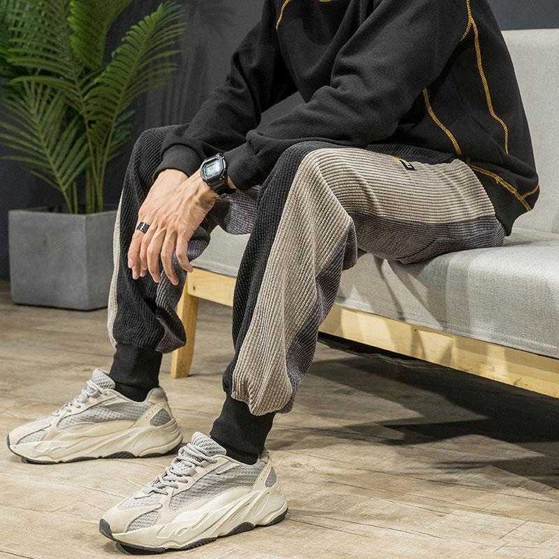 Spring Corduroy Pants Loose Spring /Autumn Cargo Pants Color Blocking Patchwork Hip Hop Sports Trousers Male Streetwear Joggers Y0927