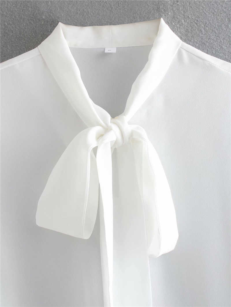Elegant Women White Bow Collar Shirts Fashion Ladies Solid Chiffon Tops Sweet Female Chic Polyester Loose Blouses 210527