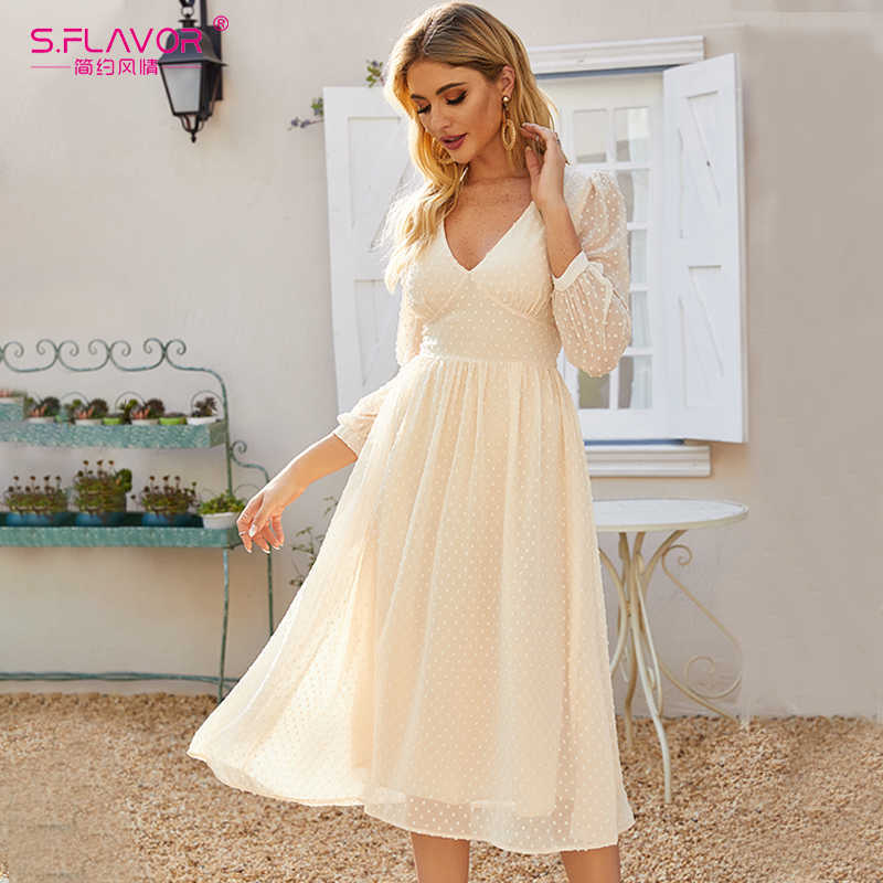 S.FLAVOR V-Neck Chiffon Summer Midi Dress For Women Bohemian Style Slim Party Vestidos De Fashion Beach A-line Sundress 210630