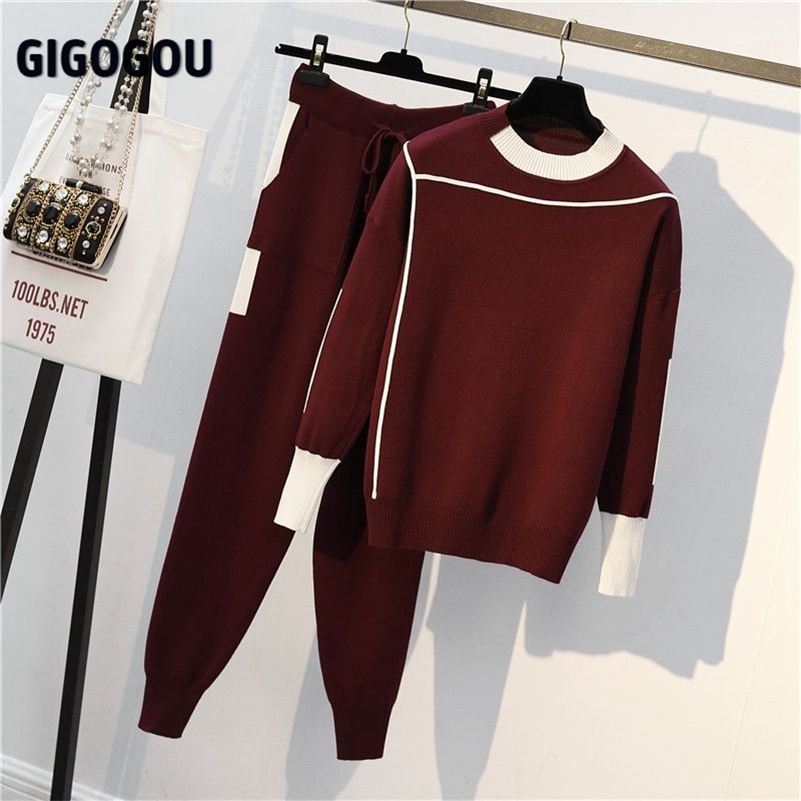 GIGOGOU Woman Sweater Suits Knit Casual Tracksuits Crewneck Pullovers+Drawstrings Elastic Pants Two Piece Sets Female Outfits 210709, Black gg1809 
GIGOGOU Woman Sweater Suits Knit Casual Tracksuits Crewneck Pullovers+Drawstrings Elastic Pants Two Piece Sets Female Outfits 210709, Black gg1809